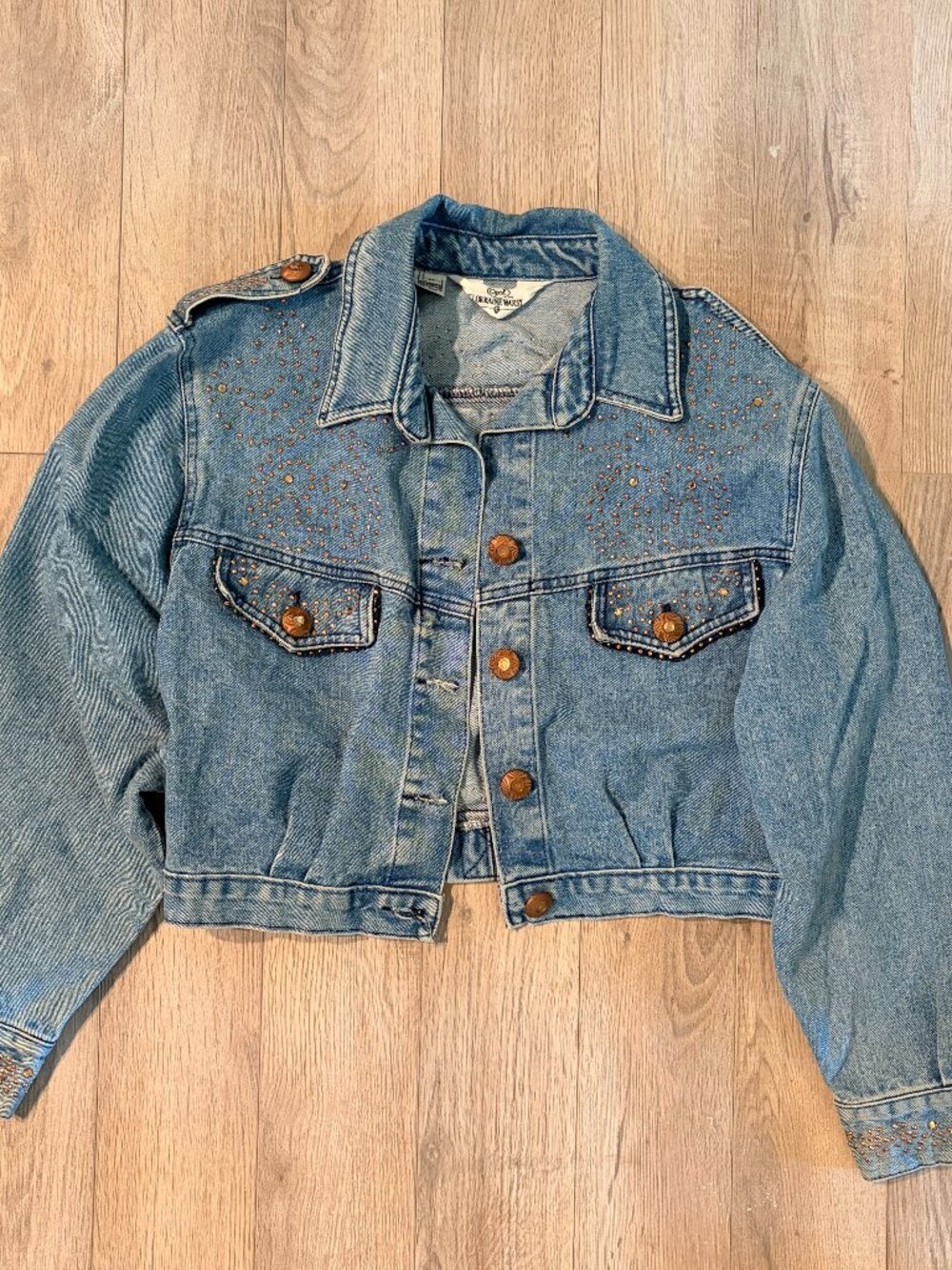 Vintage Cache Opal by Lorraine Wardy studded denim jacket